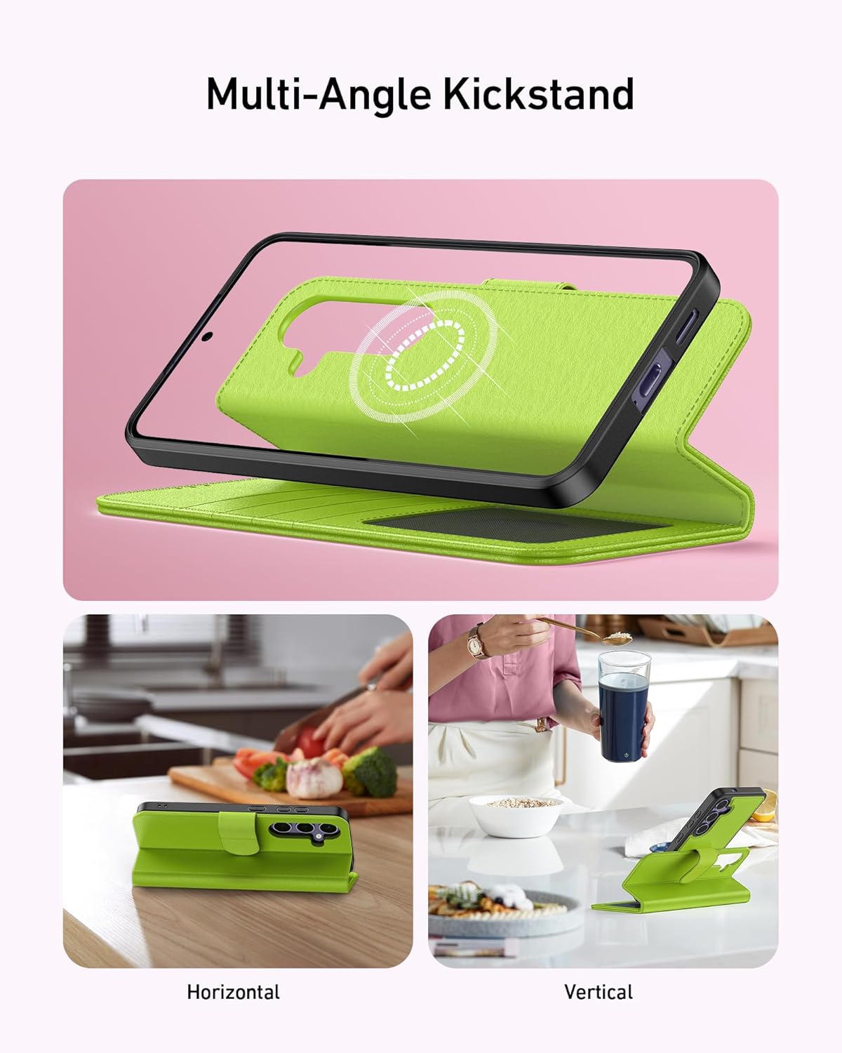 FUNMIKO for Samsung Galaxy S25 Case Wallet,Detachable Flip Folio Leather Cover,RFID Blocking 4 Card Slots Holder,Kickstand Function,Protective Phone Shell for Women Girls,Bright Green