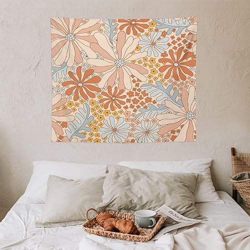 Miniatura 37 de Tapiz floral retro de los años 60 y 70, diseño hippie de primavera Groovy Flower Power Flower Boho para colgar en la pared, arte neutro para Hippie