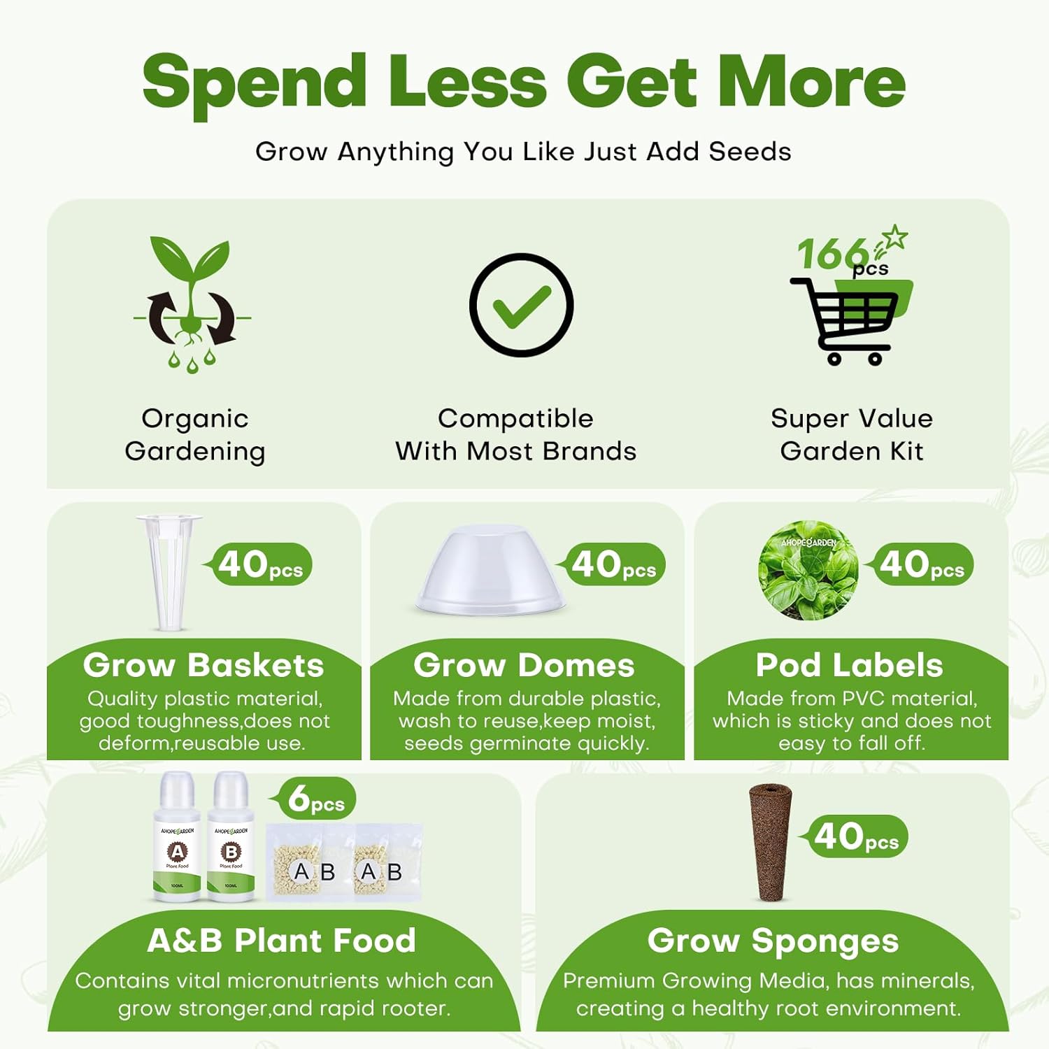 Ahopegarden Hydroponics Growing System with 166pcs Hydroponic Pods Kit