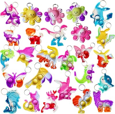 ï¼ˆStudents Gift ï¼‰ 26 Packs Bluk Small Rainbow Mini Pop Fidget Keychain , Birthday Party Favors ï¼Œfor Kidsï¼Œ boy and Little Girl Summer Student Prize