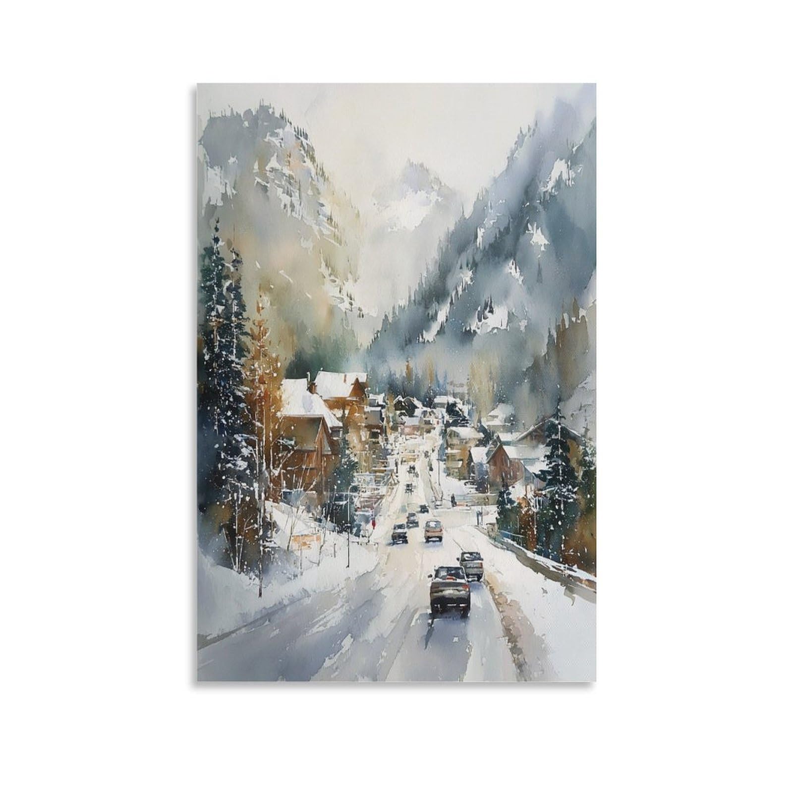 XWYMXZ Breckenridge Colorado Watercolor Print Ski Town Posters 20x30inch(50x75cm) Vintage Watercolor Canvas Art
