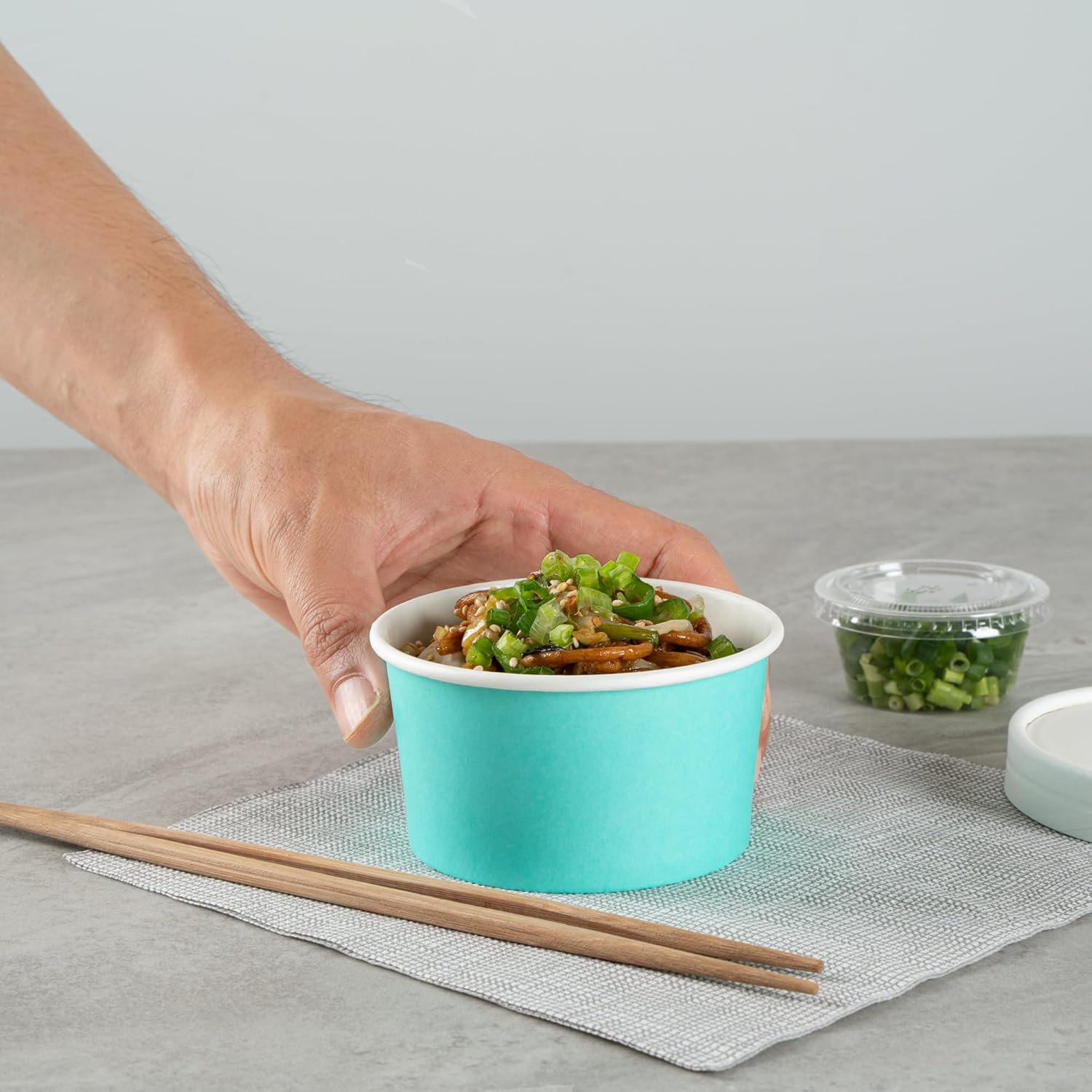 Restaurantware Coppetta 8 Ounce Dessert Cups, 200 Disposable Ice Cream Cups - Lids Sold Separately, Sturdy, Turquoise Paper FroYo Bowls, Striped, For Hot And Cold Foods, Perfect For Gelato