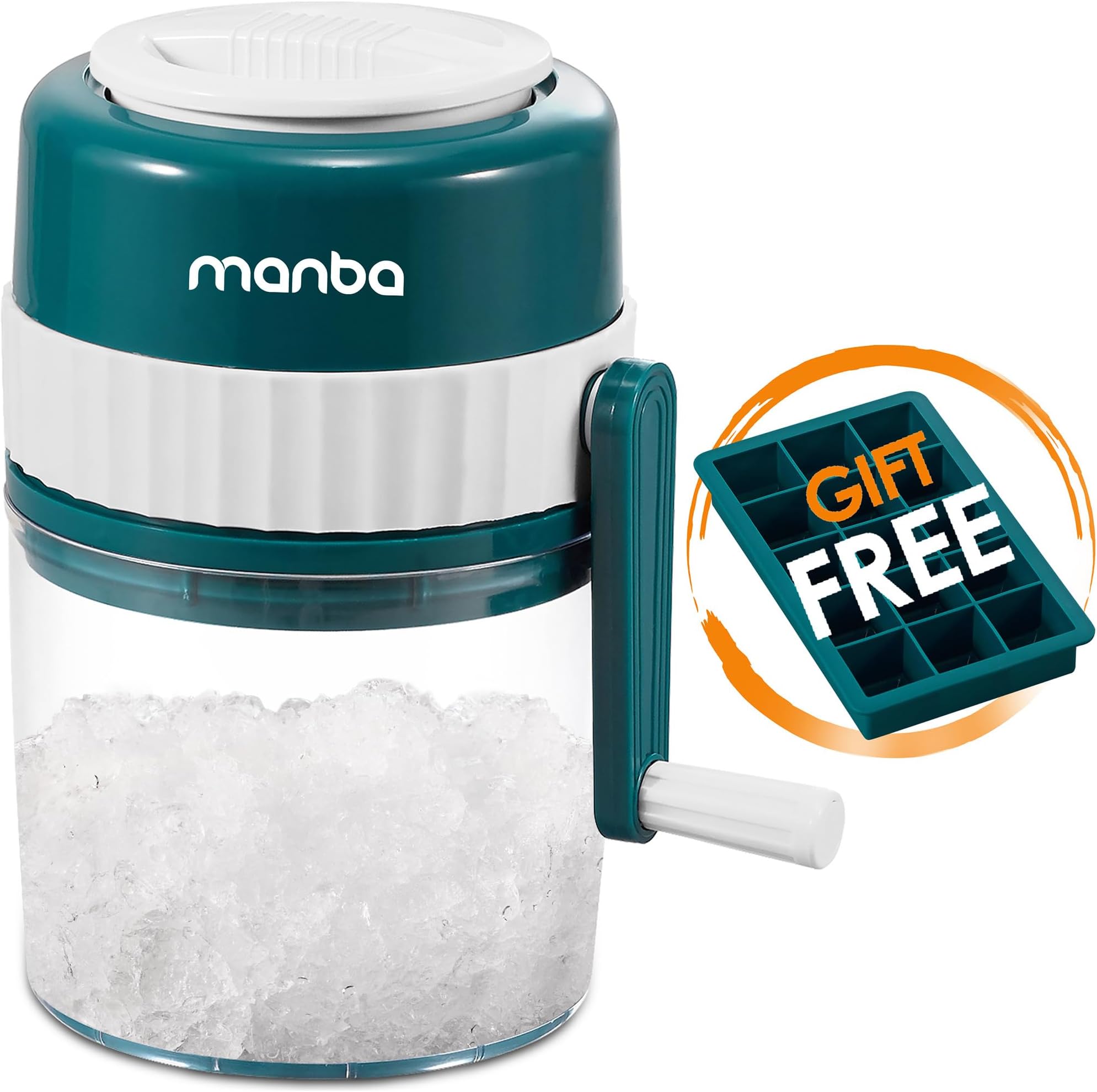 MANBA Manual Slush Machine for Shaved Ice, Snow Cone, Slushie | 3 Blades - Fast Shaving, Easy for Kids, Portable for Parties, Camping, Travel, Ice Cube Tray, Cocktails, Smoothies, Slushies
