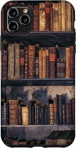 Funda estética para iPhone 11 Pro Max Old Books en estanterías vintage Dark Academia