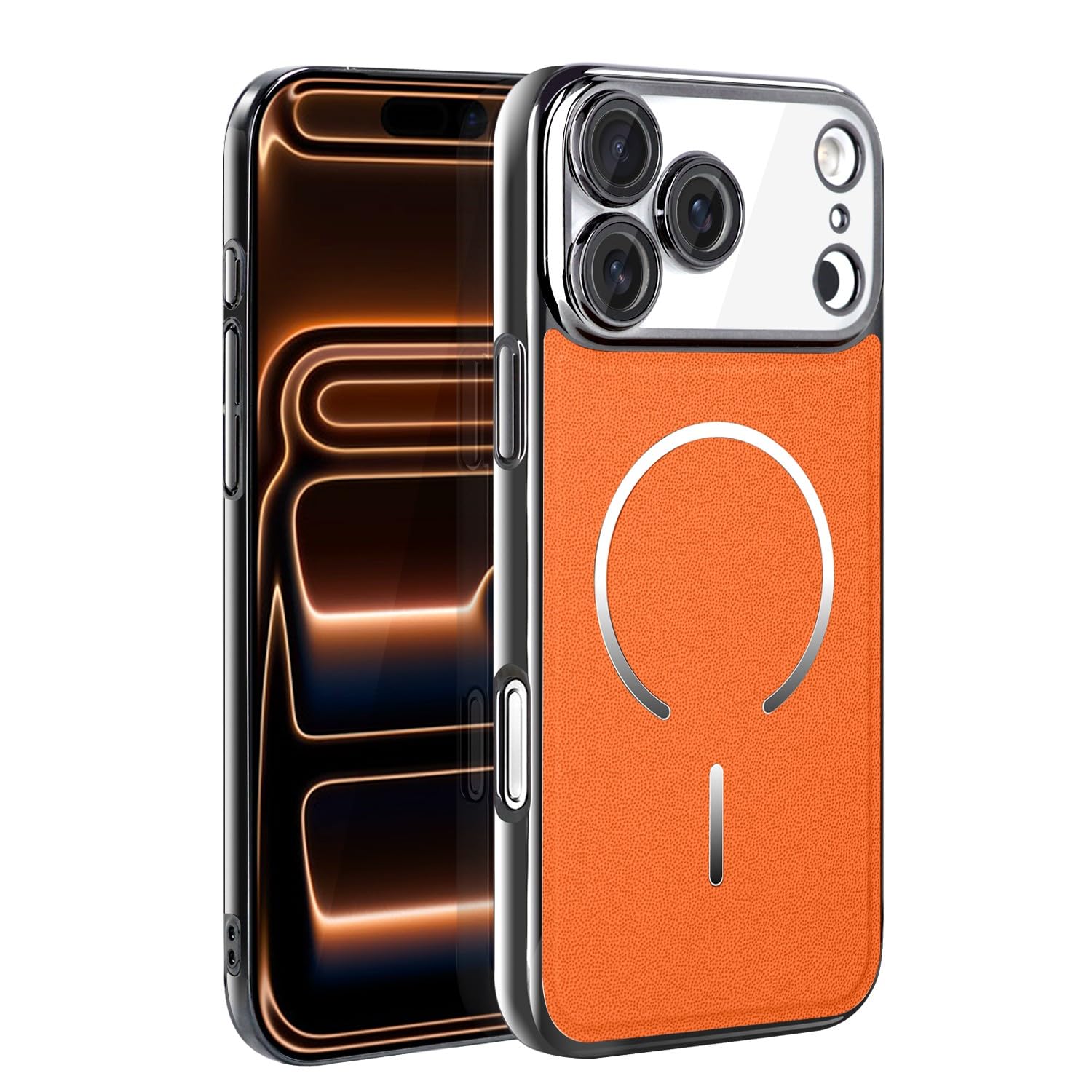 Coque iPhone 17 Pro orange en cuir étui chic pour le quotidien - 8
