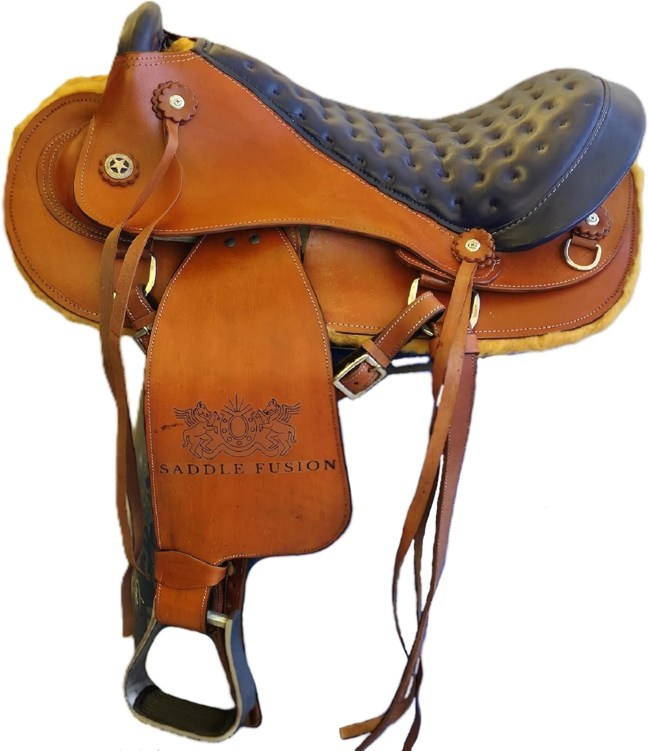 Brazilian Genuine Real Leather English Saddle Horse Easy Comfortable Quilted Cow Indium White Softie Seat Saddle 17 Inches