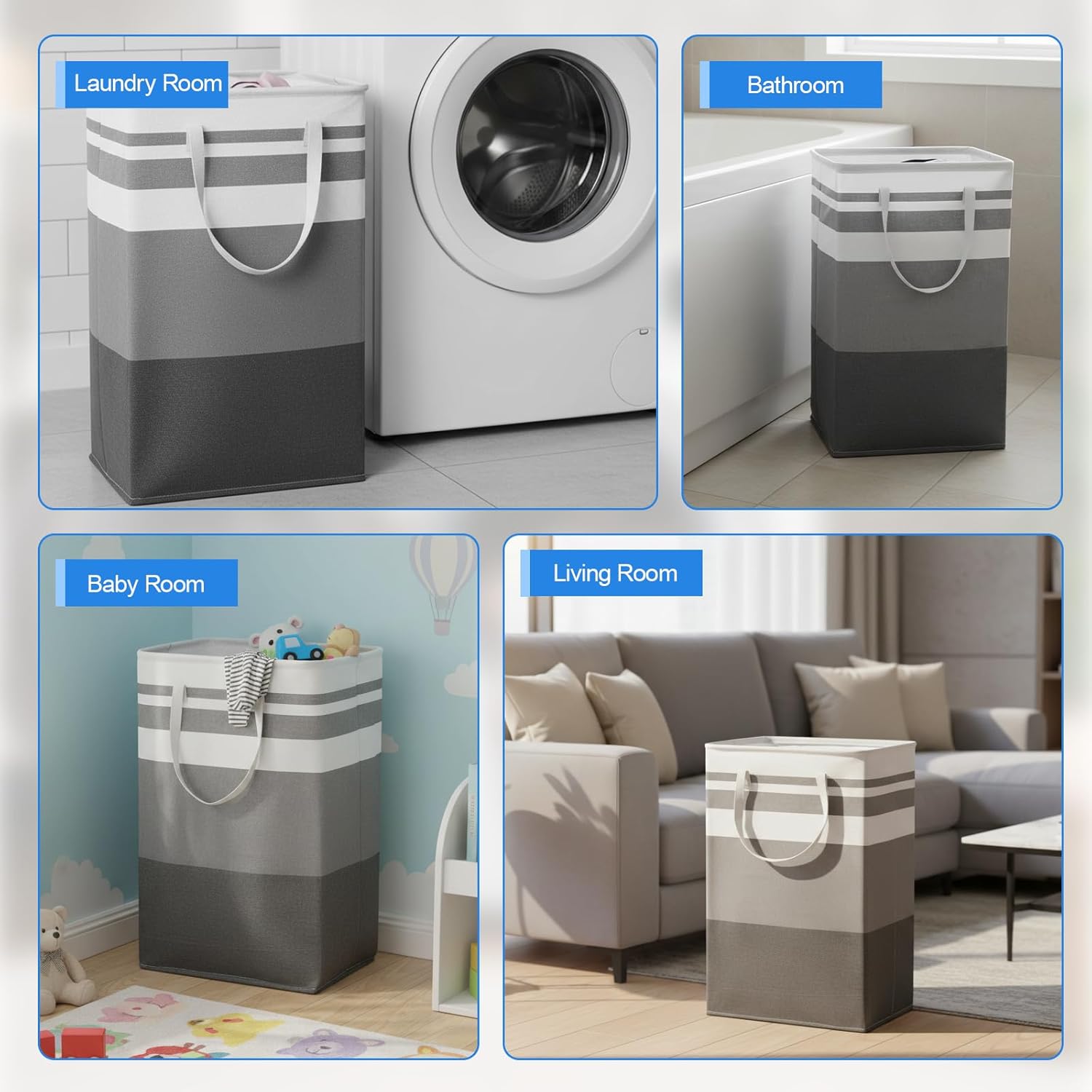 4 Pcs 75L Large Laundry Basket, Freestanding Waterproof Laundry Hamper Collapsible Clothes Basket with Easy Carry Handles Collapsible Clothes Organizer for Bedroom Bathroom Dorm Family, Grey