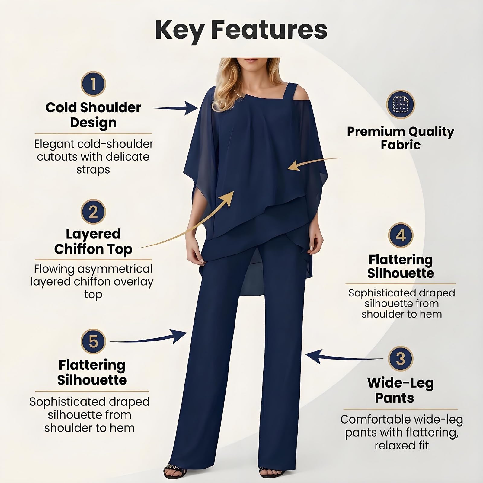Completo Elegante in Chiffon: Top a Strati e Pantaloni a Gamba Larga – Outfit Monospalla per la Madre della Sposa e invitati al Matrimonio