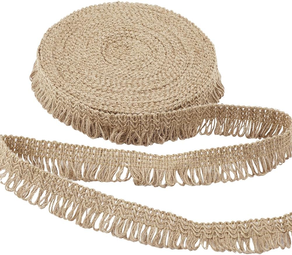 GORGECRAFT 11Yds x 1" Burlap Fringe Tassel Trim Jute Lace Sewing Chainette Fringe Fibre Trimmings Flat Jute Cord Hemp Rope Brush Basic Trim for Christmas Holiday Decor Latin Dance Wedding Dress Crafts