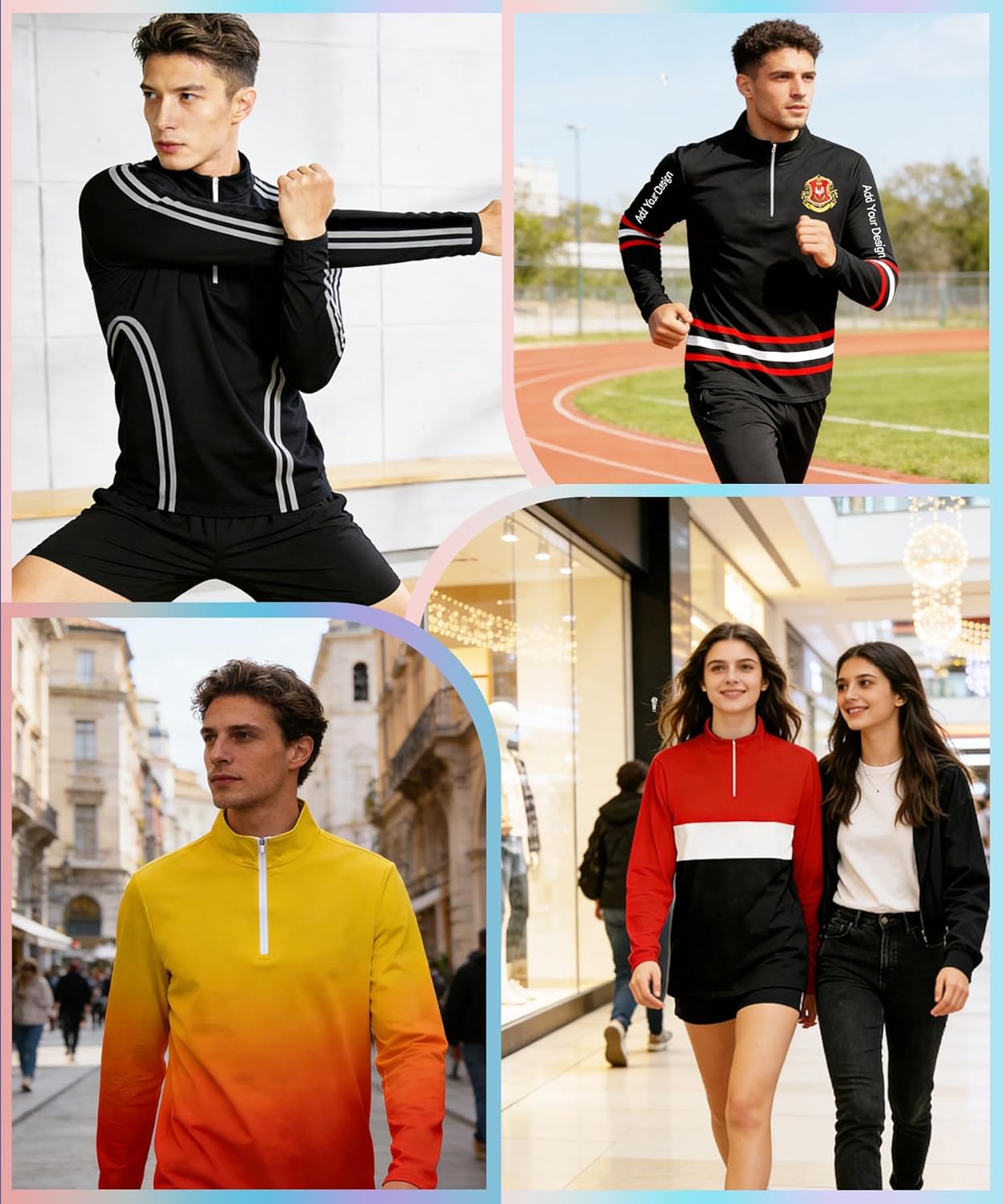 Custom Quarter Zip Pullover Personalized Logo Text Zip Sweatshirt Customized Long Sleeve Active Wear Shirt for Men - Image 2