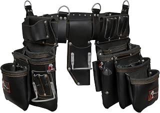 Daisy Leather PRO DL-101 Oil tanned Premium 25 pockets Heavy duty Tool Belt, Carpenter belt Pouch for Construction, Carpenter, Craftsman and Electricians workers, Black, X-Large