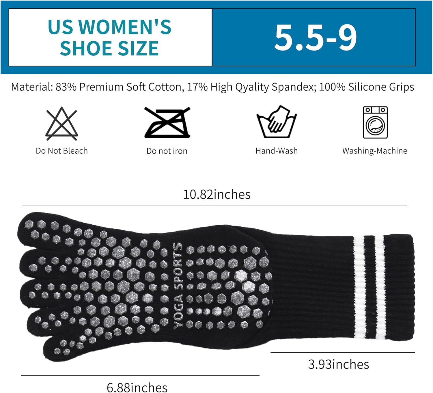 3Pairs Grippy Yoga Socks for Women – Full Toe Cotton Crew Pilates Socks with Non Slip Sticky Grip Bottom,Gifts for Yoga,Barre,Pilates,Dance,Exercises and indoor walking.(Black/Grey/White) - Image 8