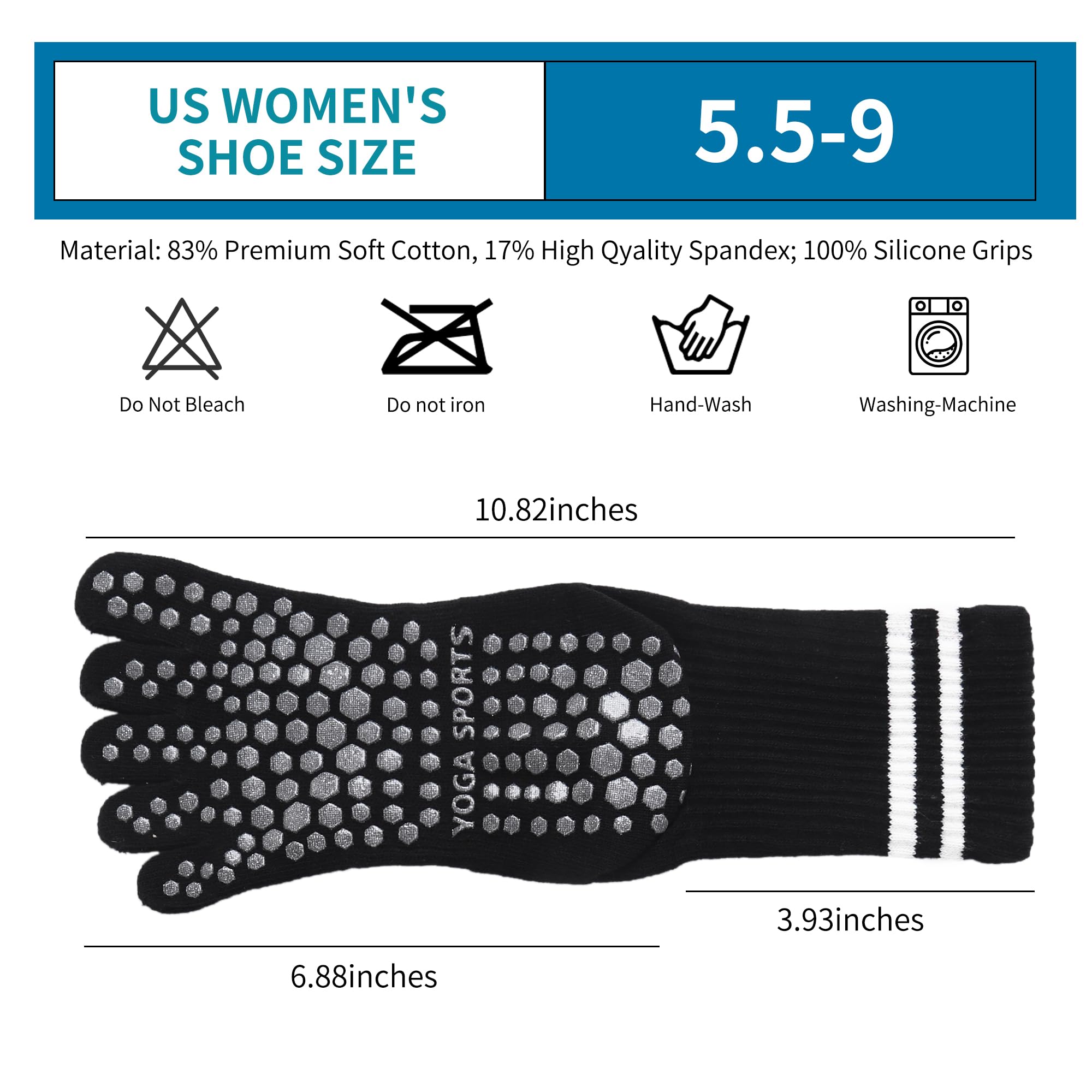 KULLAMEE 3Pairs Women Grippy Yoga Toe Socks – Full Toe Cotton Crew Pilates Socks with Non Slip Sticky Grip Bottom,Gifts for Yoga,Barre,Pilates,Exercises and indoor walking.(Black/Pink/White)