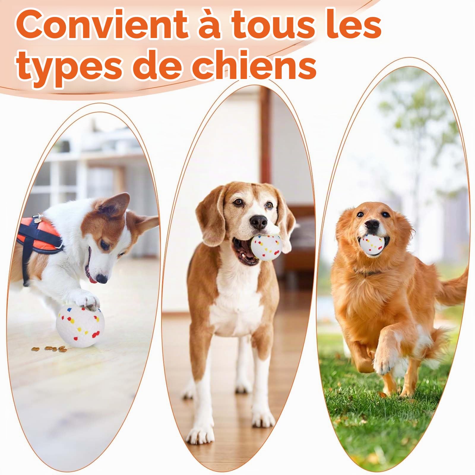 Lanceur de Balle Automatique pour Chien, avec 3 Balles de Tennis ETPU 5,8 cm, 3 Distances Réglables 5,7/9,7/13,7 m, Rechargeable, Jouet Interactif pour Chiens de Petite et Moyenne Taille (Orange)