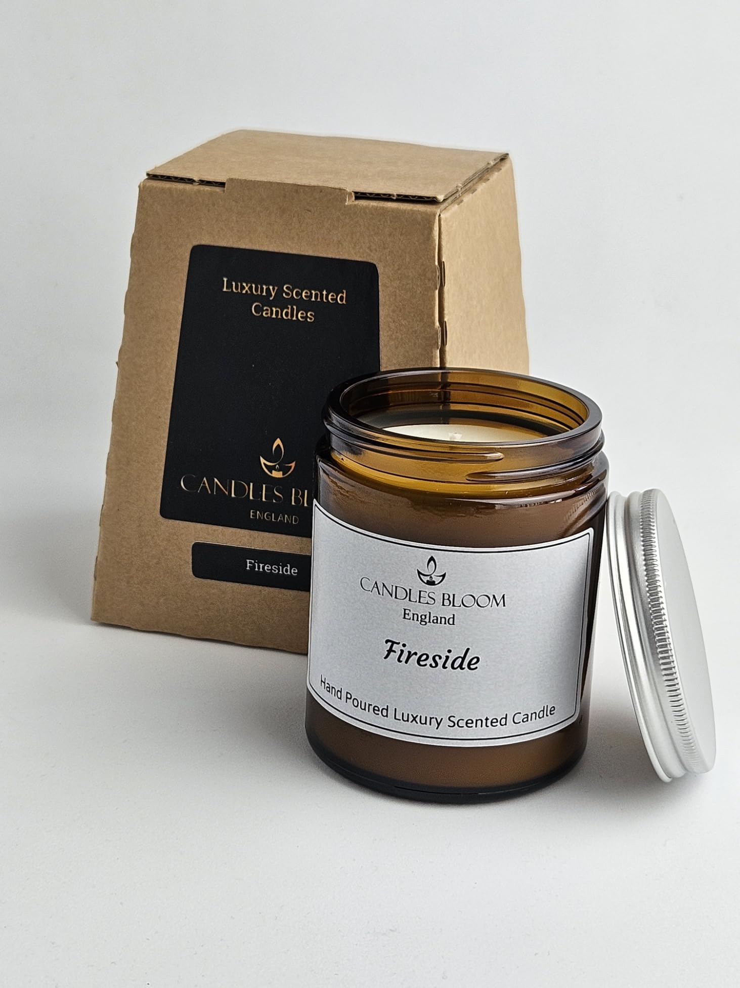 Fireside 180ml Amber Jar Scented Candle - 35 Hour Burn Time - Eco & Vegan Friendly