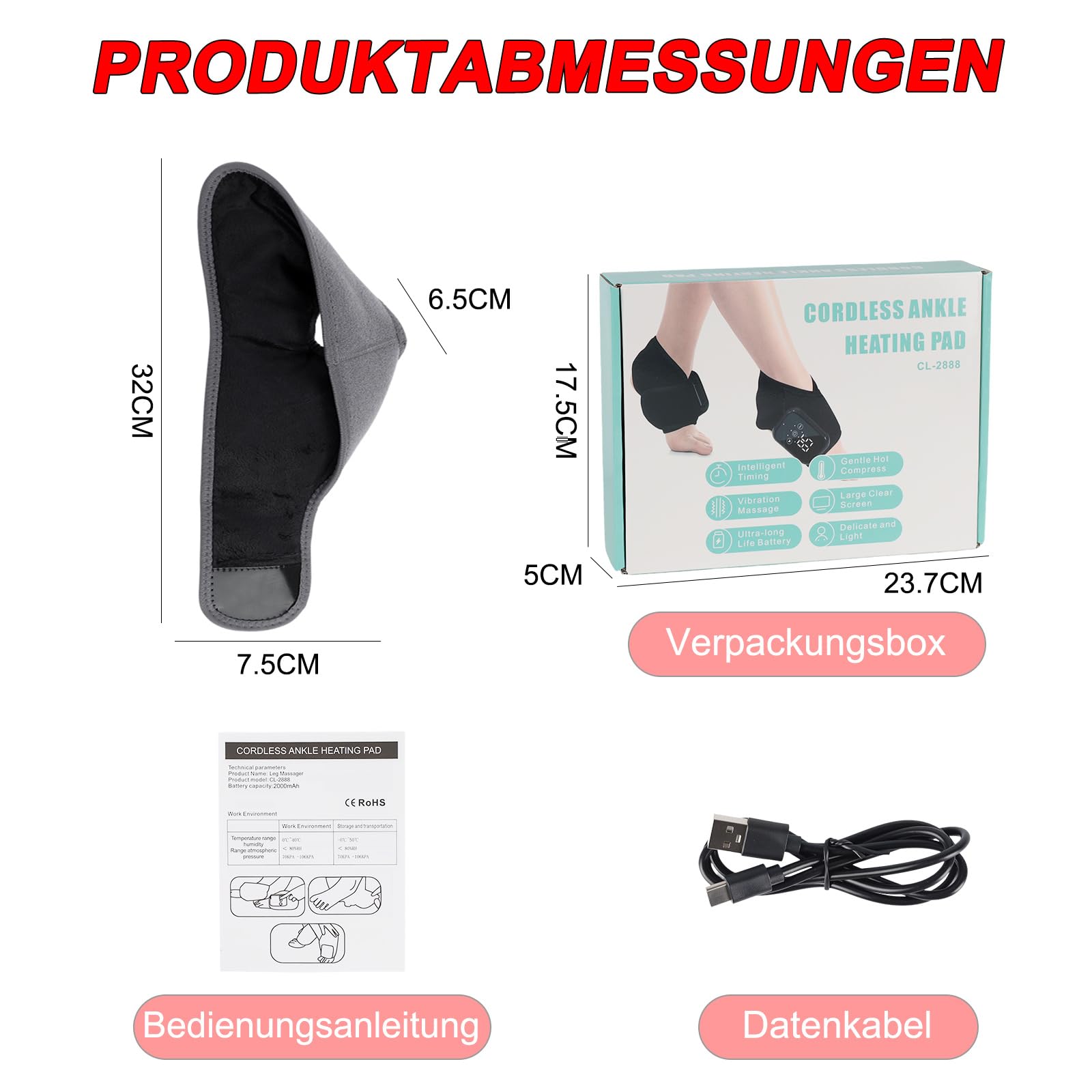 Fussmassagegerät, 3-in-1 Fußmassagegerät für Schmerzlinderung & Durchblutung, Wiederaufladbar Knöchel & Ferse Massage 2er Pack mit Wärme, Anthrazit,Universelle Passform für linken & rechten Fuß