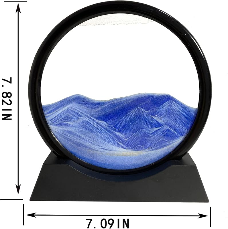 SANDCLE Mozgó Homokképek Üvegkeretben 3D Tengeri Tájkép 18cm Kék Relaxációs Dekoráció