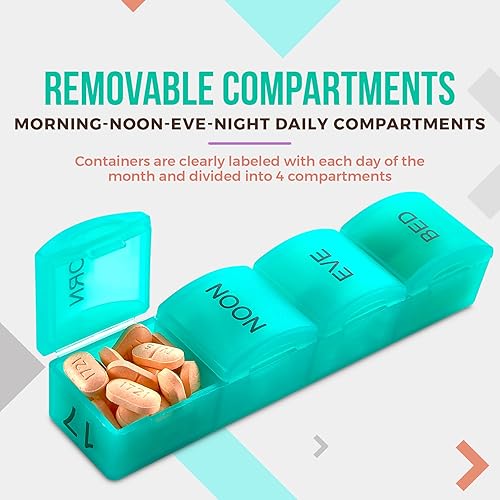 Miniatura 3 de Organizador de pastilleros para el mes – 4 veces al día, mañana, mediodía, noche, noche – grandes 32 pastilleros diarios con compartimentos para