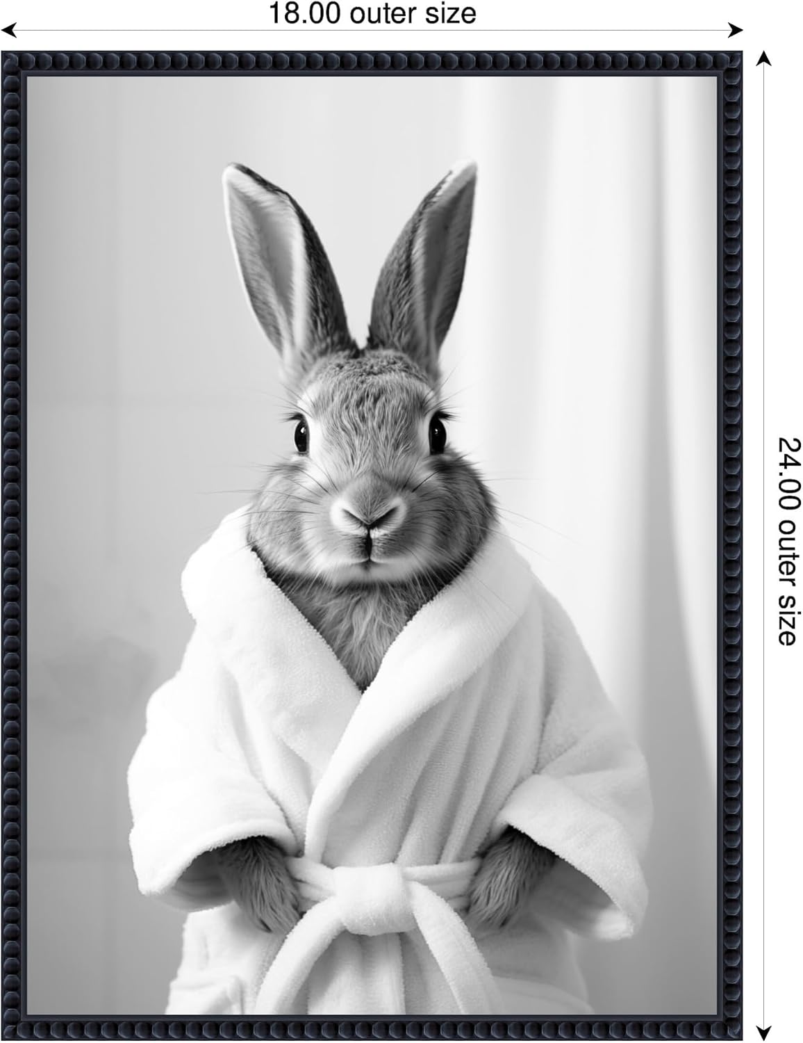 Kate and Laurel Bunny Bathroom Art Towel Robe Black and White Framed Canvas Wall Art by The Creative Bunch Studio 18 x 24 Sylvie Beaded Black, Whimsical, Animals, Bathroom Art for Wall Decor