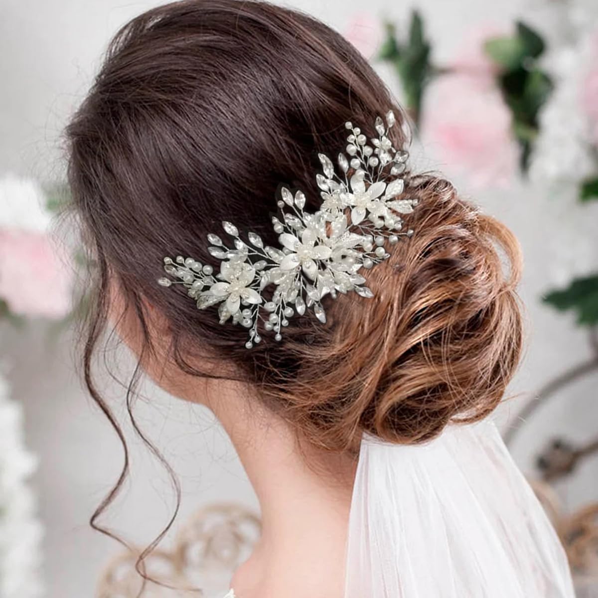 Crystal Bride Wedding Hair Comb Pearl Flower Bridal Hair Piece Hair Accessories for Women and Girls