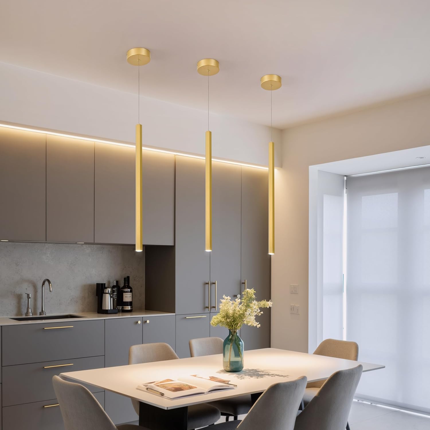 Pendant Lights Kitchen Island,Mini Pendant Lighting,2 Pack Modern Pendant Light, Pendant Light Fixtures Ceiling Hanging Lights for Kitchen Island Dining Room Living Room 4000K Gold,23.62"