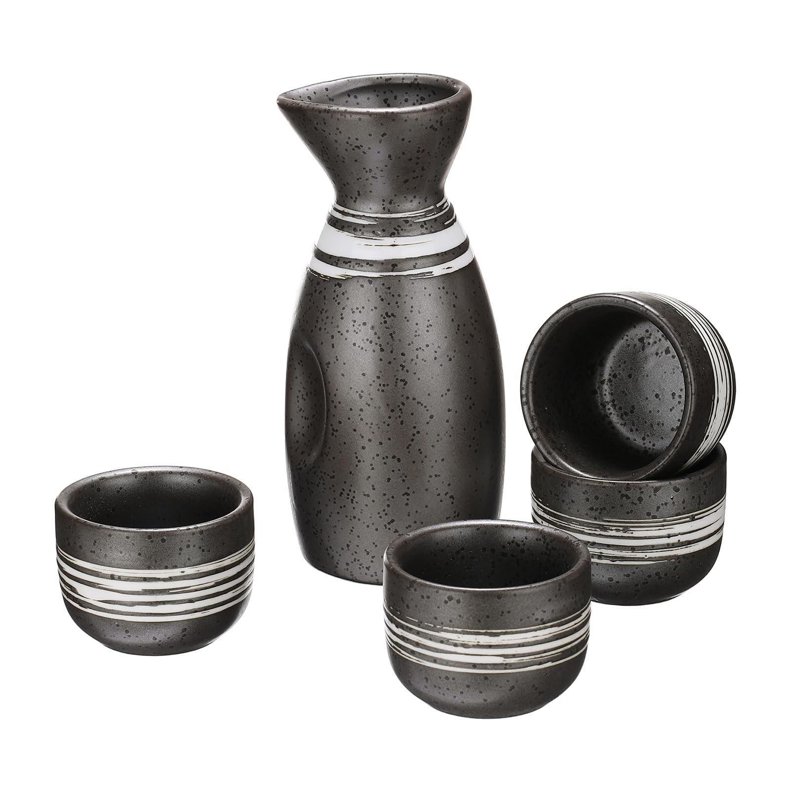 PATIKIL Ceramic Tokkuri Set 1 Tokkuri & 4 Cups Black/White Stripes
