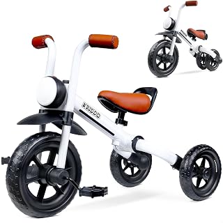 KRIDDO 2-in-1 Kids Balance Bike & Tricycle for 2-5 Year Olds, Detachable Pedals, Front Light, Foldable Toddler Trike, White