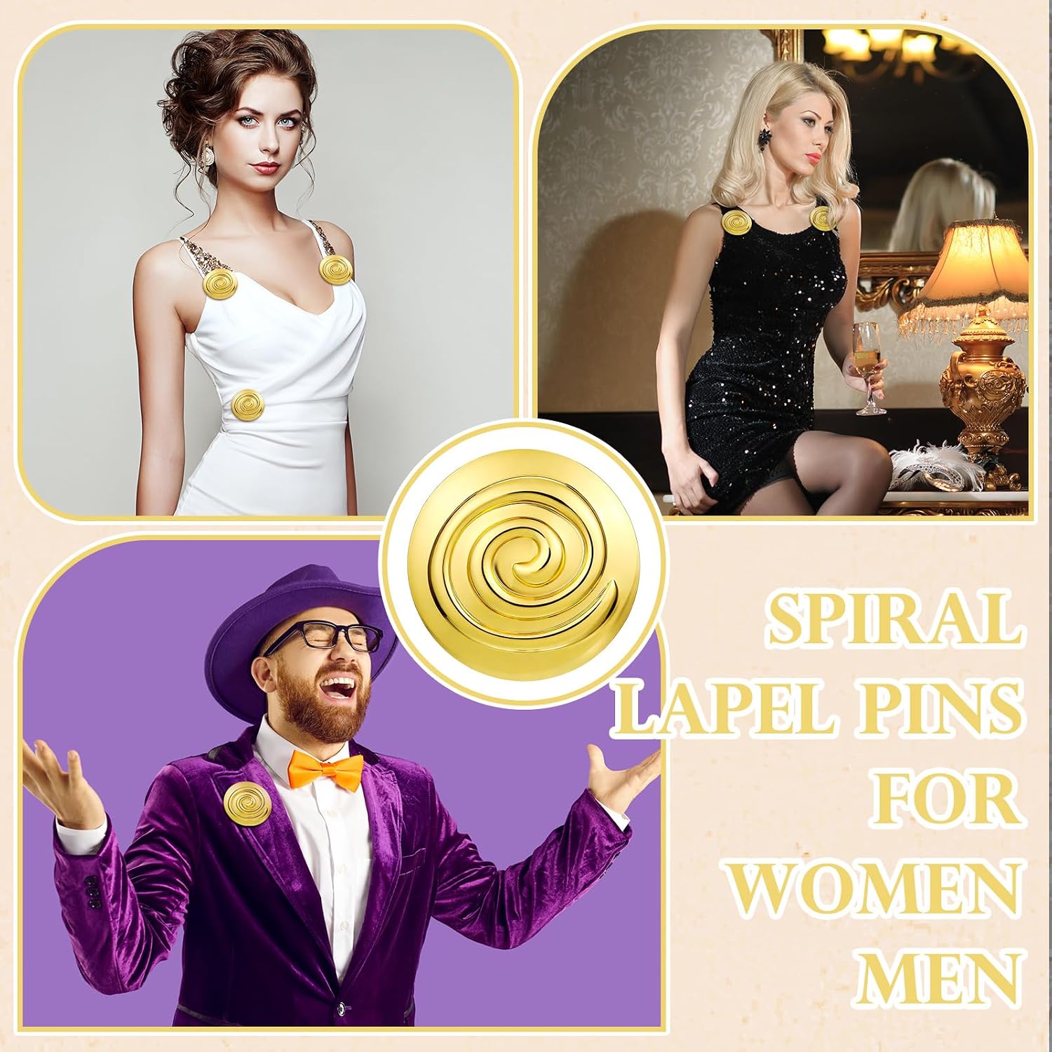 Zeyune 3 Pcs Gold Brooch Greek Goddess Accessories Halloween Costume Women