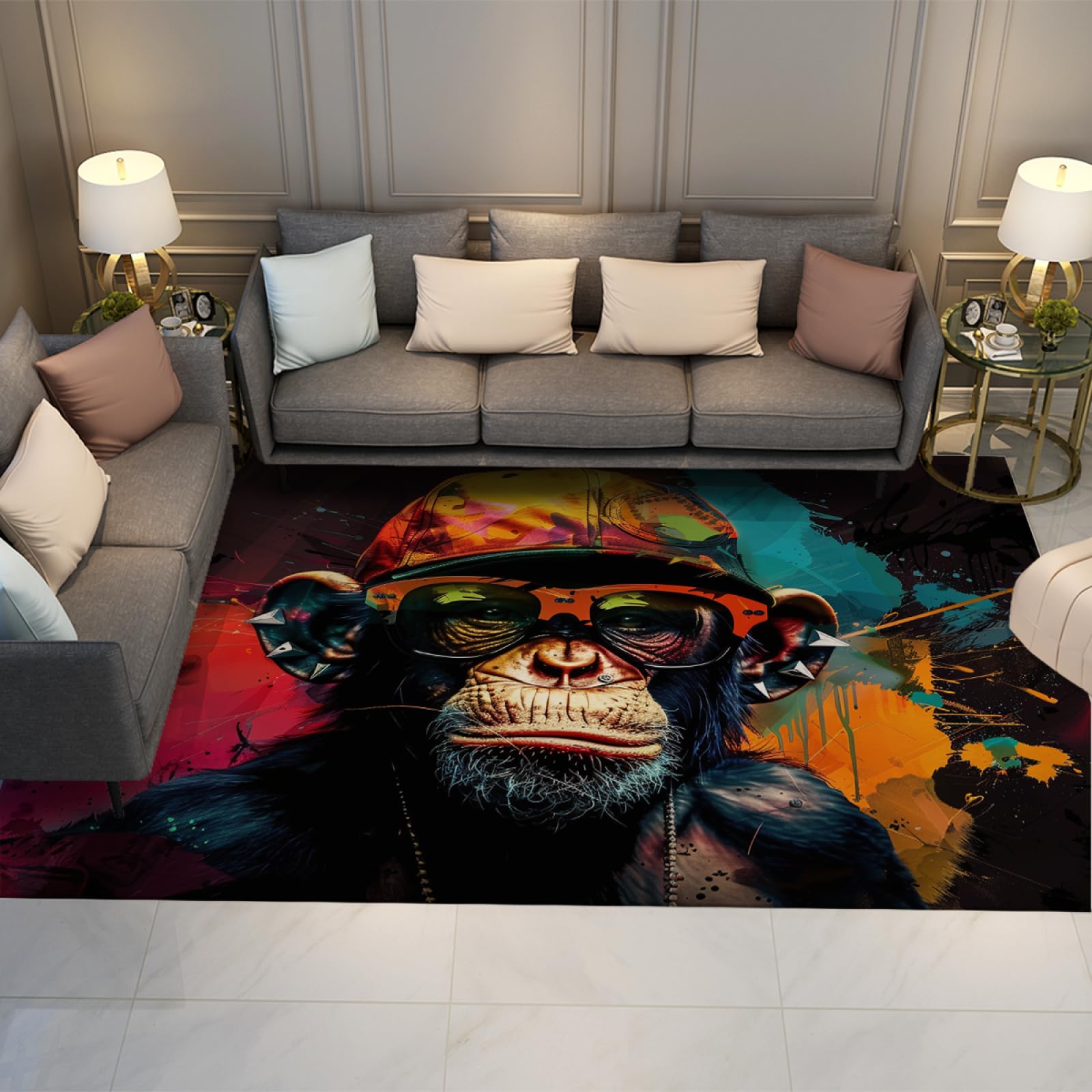 Tapis salon gorille imprimé graffiti pour relooker un sol terne