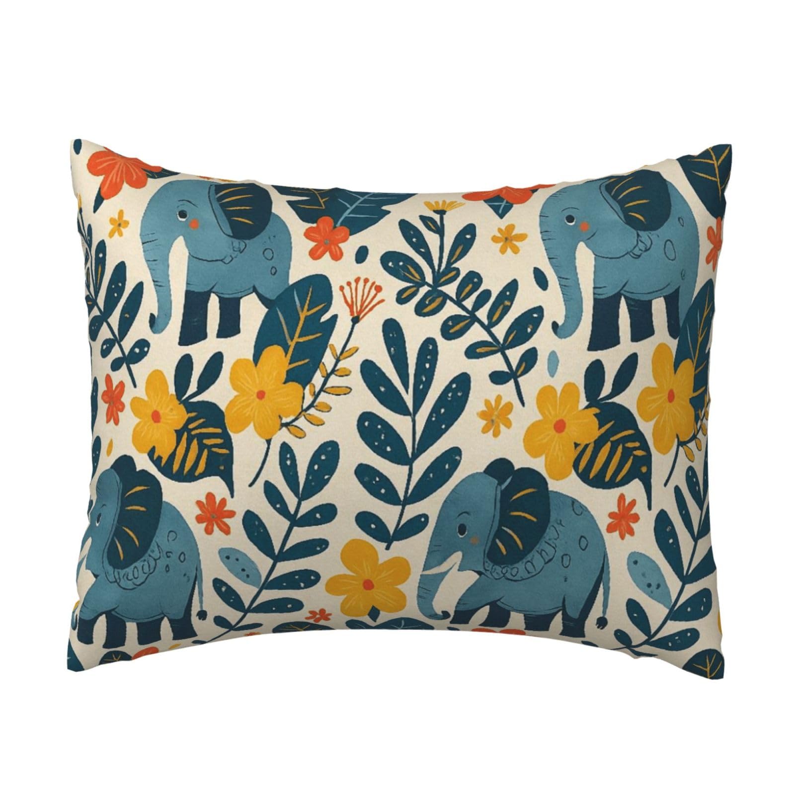 Cute Elephant and Flowers Pillowcase Soft Plush with Zipper Decorative Pillowcovers 16x20 in