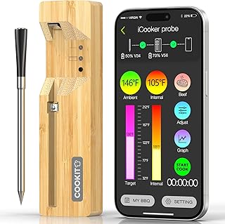 COOKIT 700FT Bluetooth Meat Thermometer, 5.5mm Ultra-Thin Probe Wireless Food Thermometer with Dual Temp Monitor for Steak, Pork, Turkey, BBQ, Oven, Grill and Smoker Cooking