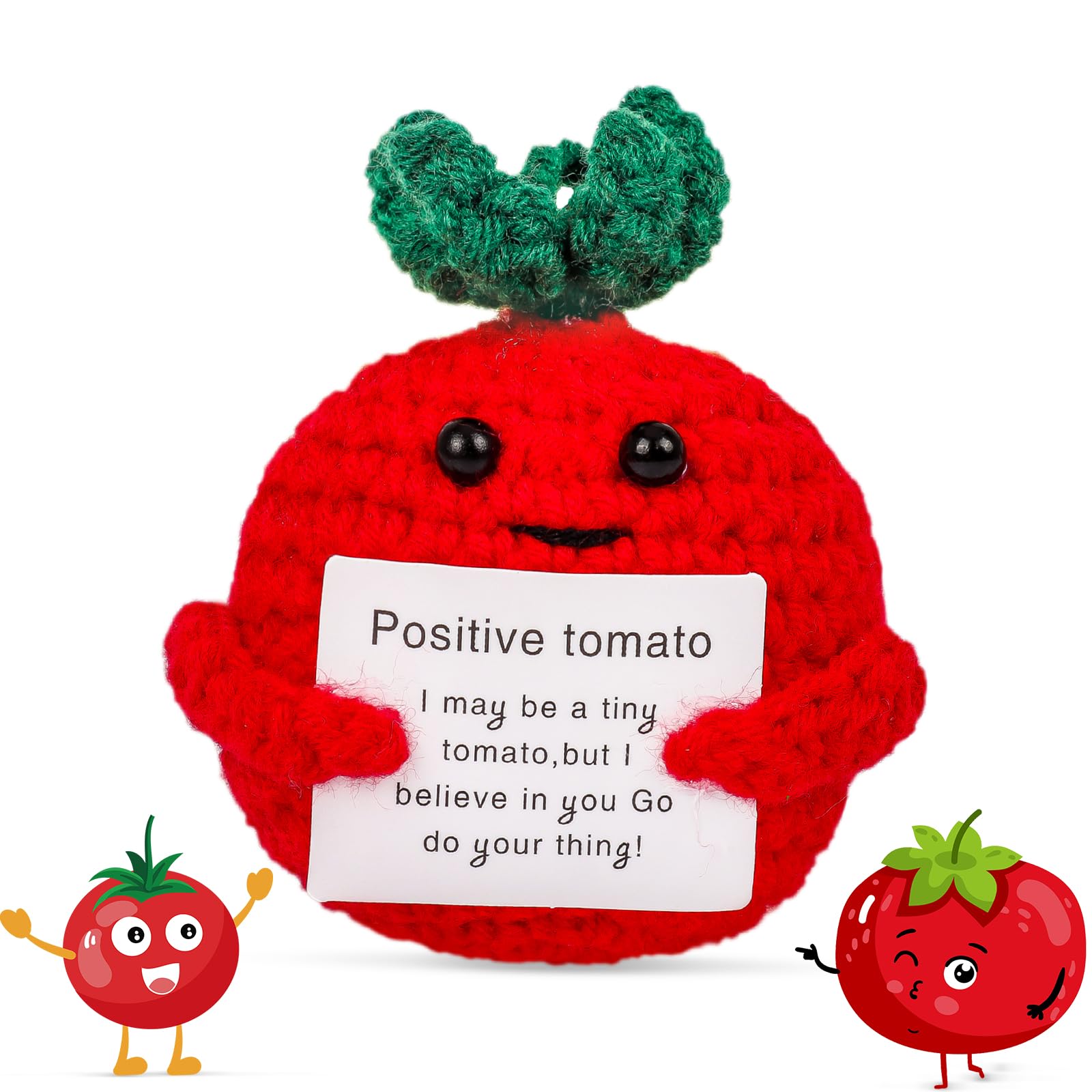 KufaerBeam Funny Positive Vegetable Crochet Plushies, Emotional Support Tomato with Positive Card