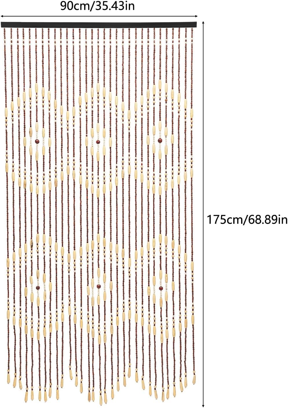 Rideau Pour Porte En Bambou 90x175cm Naturel Avec Perles En Bois Style Rétro À Fils En Bois Anti-insectes Pour Séjour Diviseur Décoratif