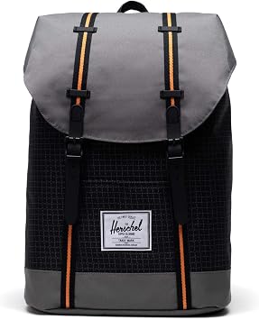 Herschel Retreat Backpack, Black Grid/Gargoyle/Sun Orange, 19.5L