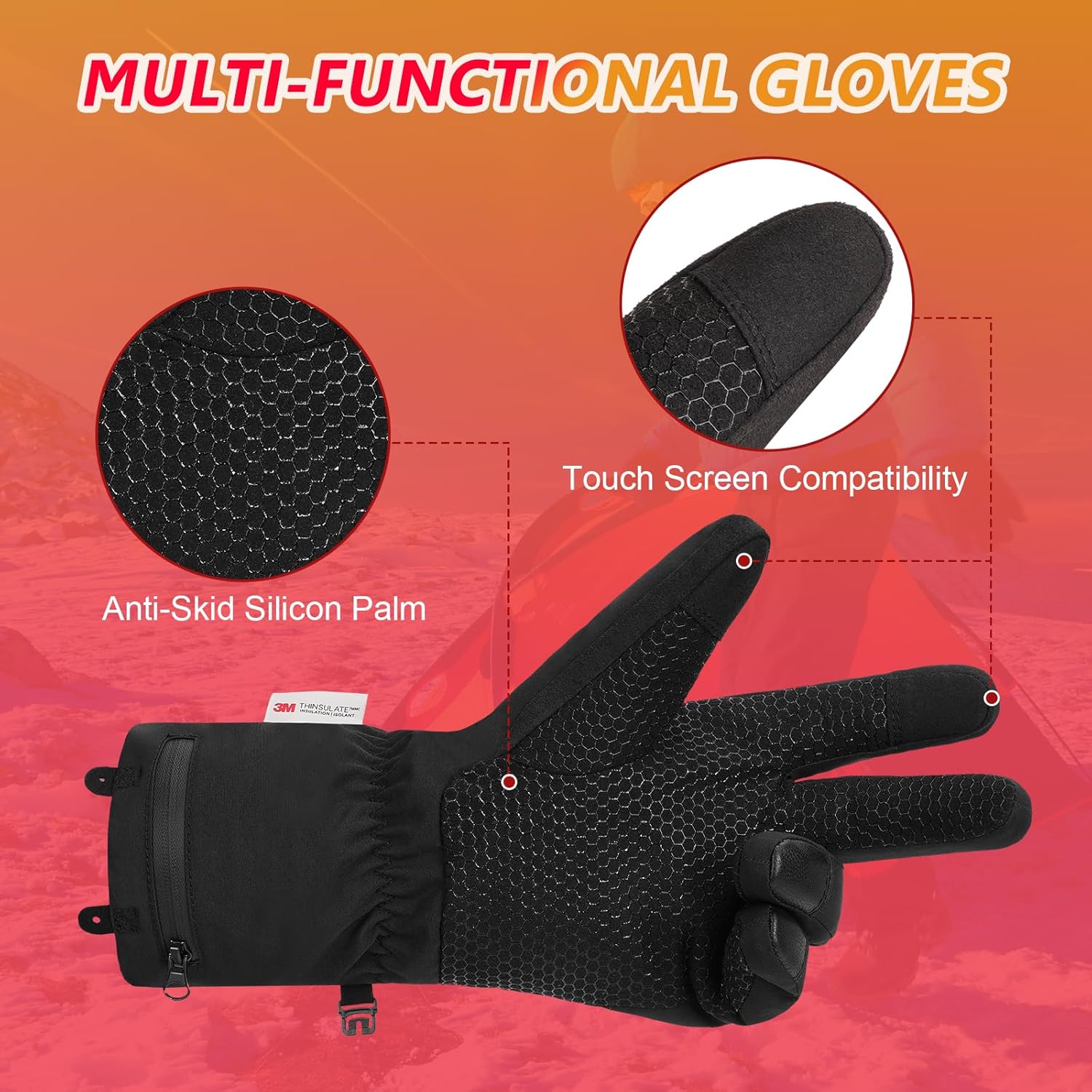 Heated Gloves for Men Women, Upgraded Rechargeable Winter Work Sports Gloves, Touchscreen-Friendly, Rapid Heat