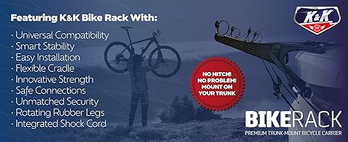 Miniatura 6 de K&K Auto Accessories Portabicicletas compacto para 2 bicicletas, soporte de bicicleta de alta calidad para montar en el maletero de campo traviesa,