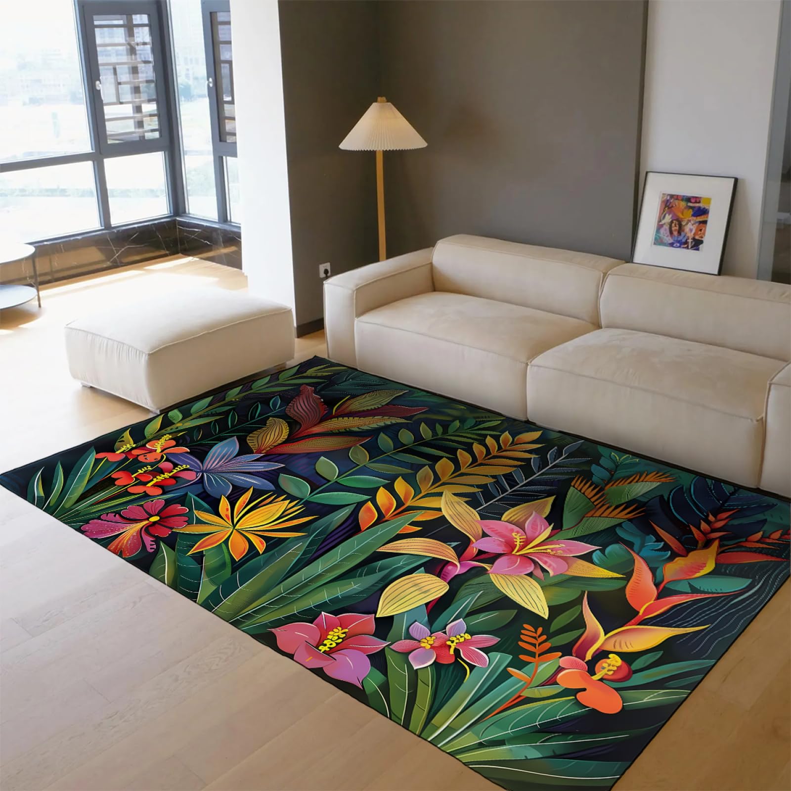 Bunte Blumen Kinderzimmerteppich 60x100cm - grüne Pflanzen Türmatte moderner stilvoller Wohnzimmer dekorativer Teppich leichte Faltbare Teppiche für das Schlafzimmer