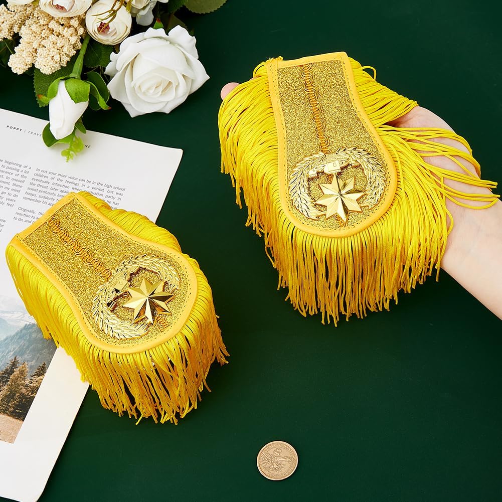 SUPERFINDINGS 2Pcs Gold Fringe Epaulettes Honor Guard Fringe Epaulet Orchestra Uniforms Shoulder Epaulettes Tassel Shoulder Epaulette Shoulders Board Badge Brooch Pins for Halloween Cosplay Carnival