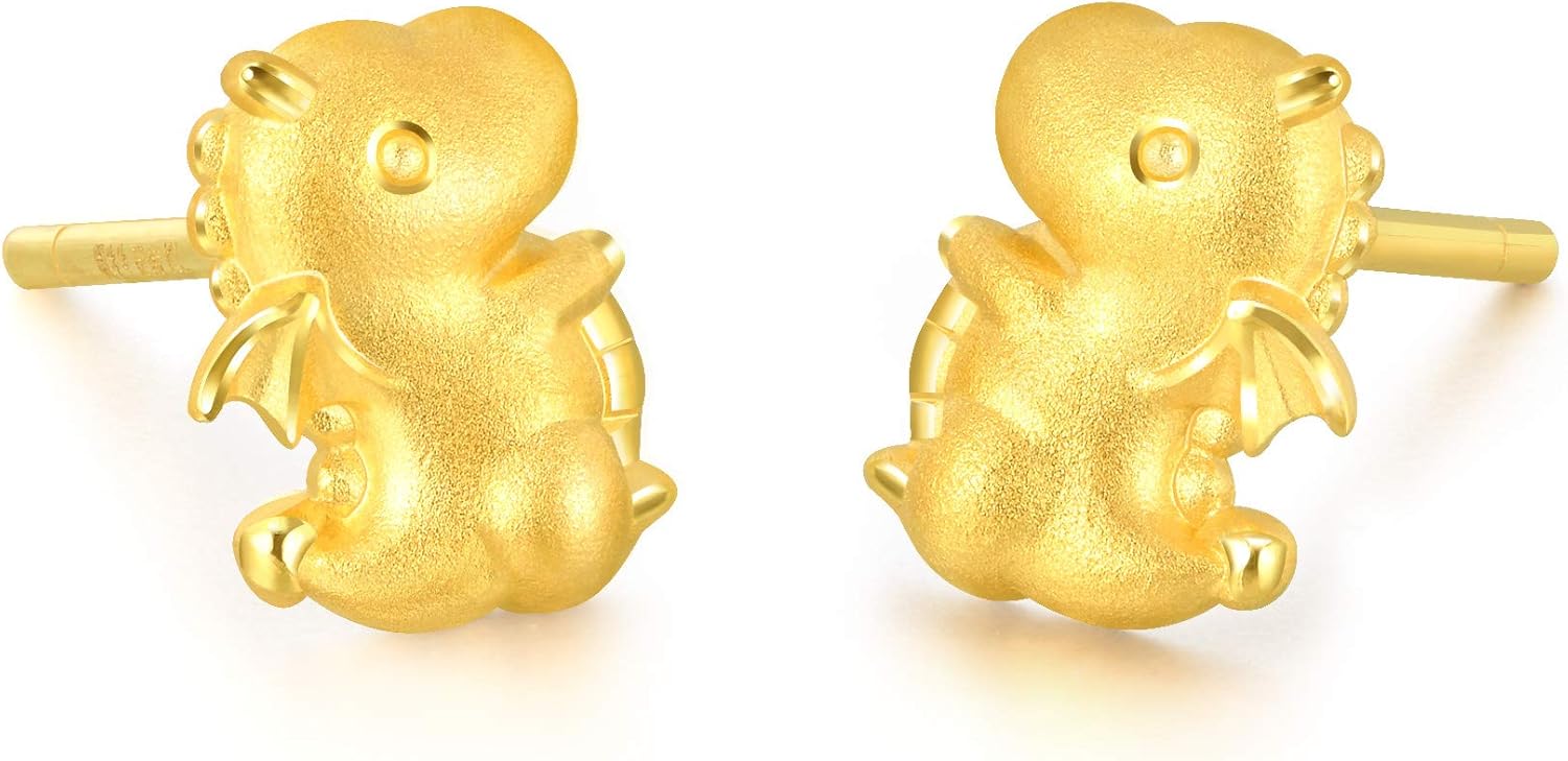 Chow Sang Sang 999.9 24K Solid Gold Dinosaur Pendant, Stud Earrings for Women 92014P 92014E 92016P