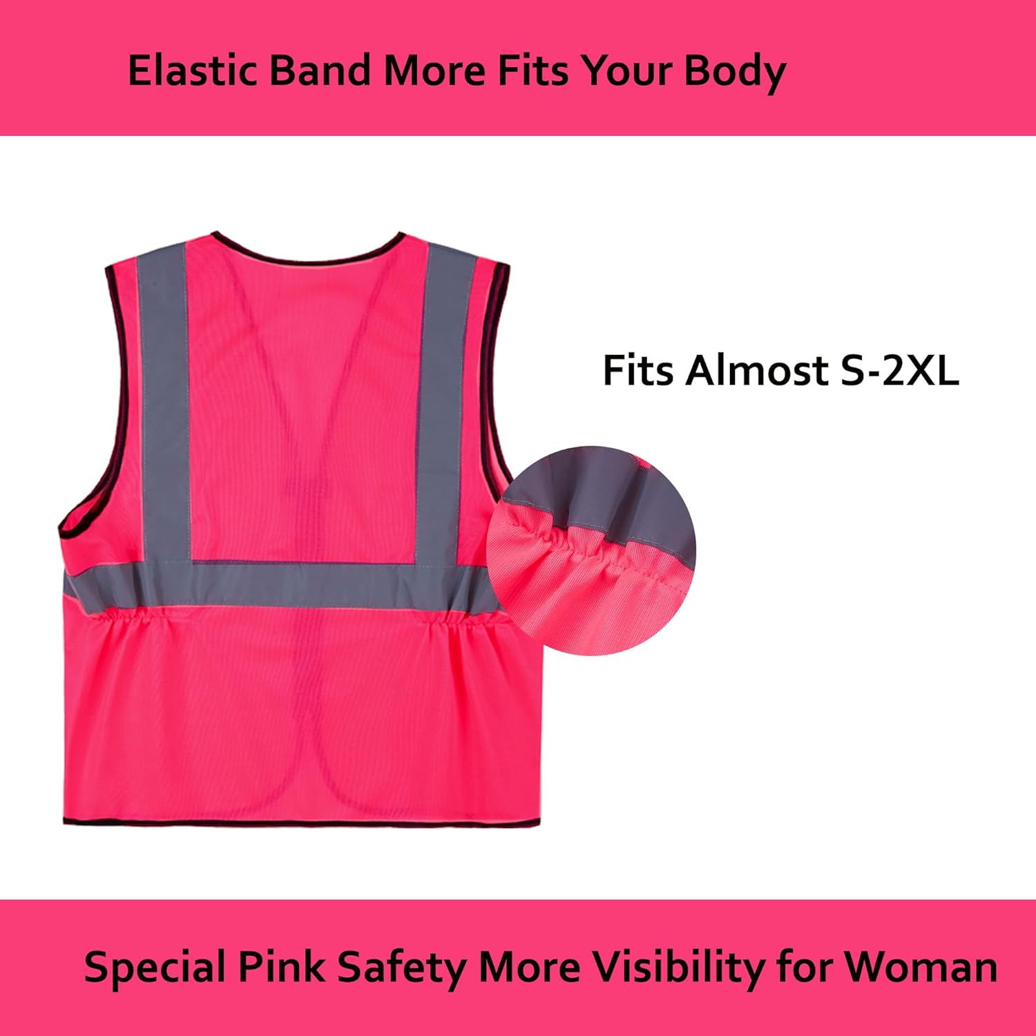 Pink Safety Vests 10 Pack - Reflective High Visibility Construction ANSI Class 2 Work Vests for Men,Woman with Zipper,Hi Vis Mesh and Neon Silver