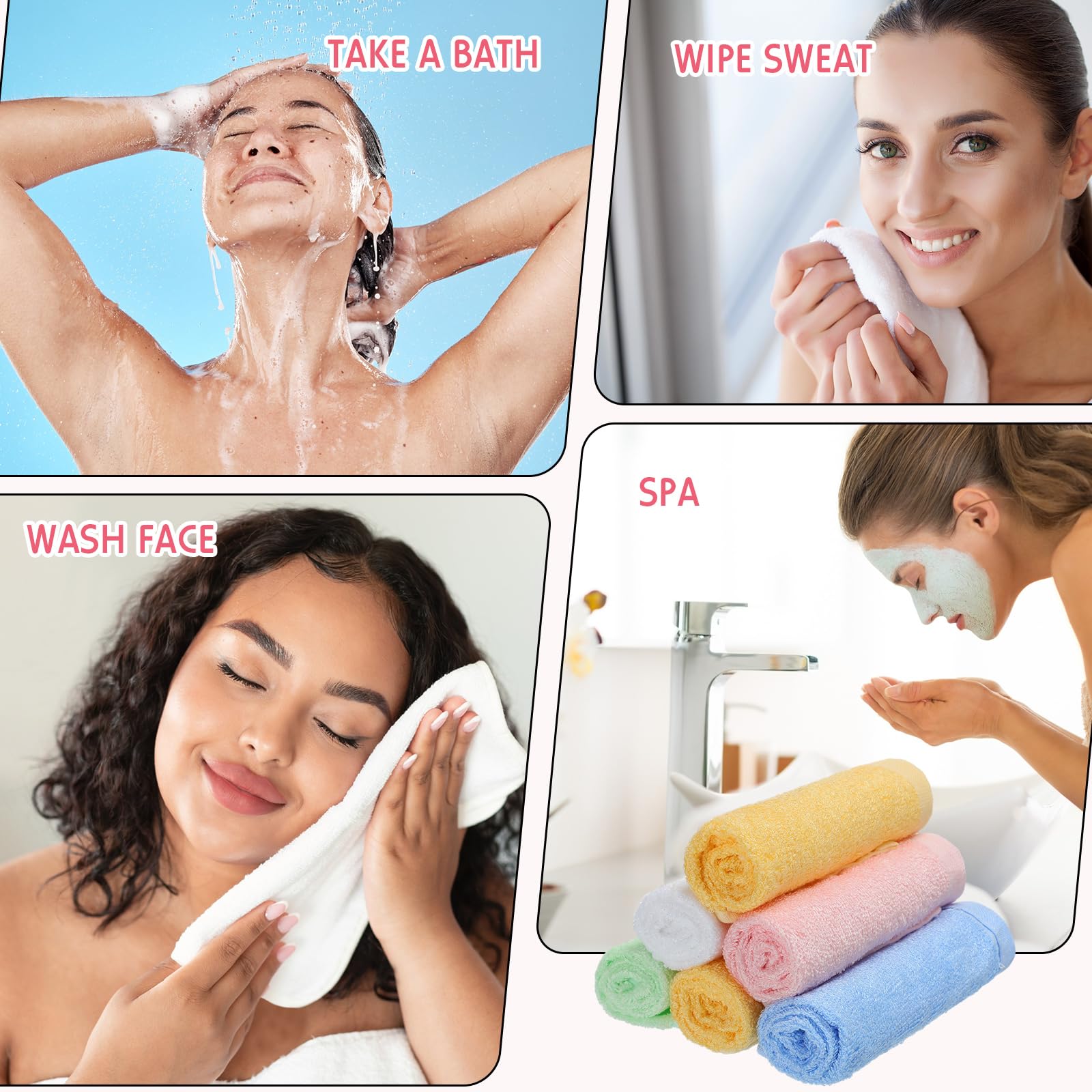 Newwiee Lot de 40 débarbouillettes en coton à séchage rapide pour bébés, enfants, femmes, salle de bain, lavage du corps en fibre de viscose, chiffons polyvalents pour le bout des doigts (couleur vive