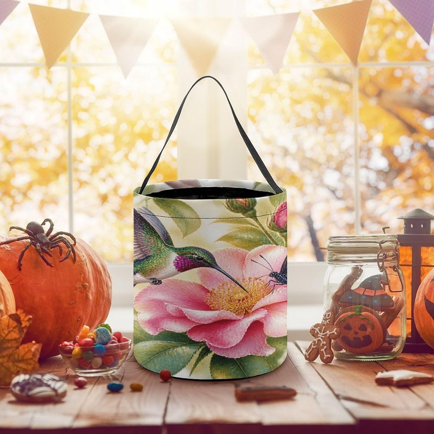 Bird Butterfly Halloween Trick Or Treat Bucket Candy Tote Hand‑held Pouch for Cosplay Theme Party Gift Storage image 5