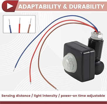 AC85-265V IP65 Motion Sensor Adjustable PIR Switch Ultrathin LED Light PIR Outdoor Motion Sensor Detector,10Mm Black