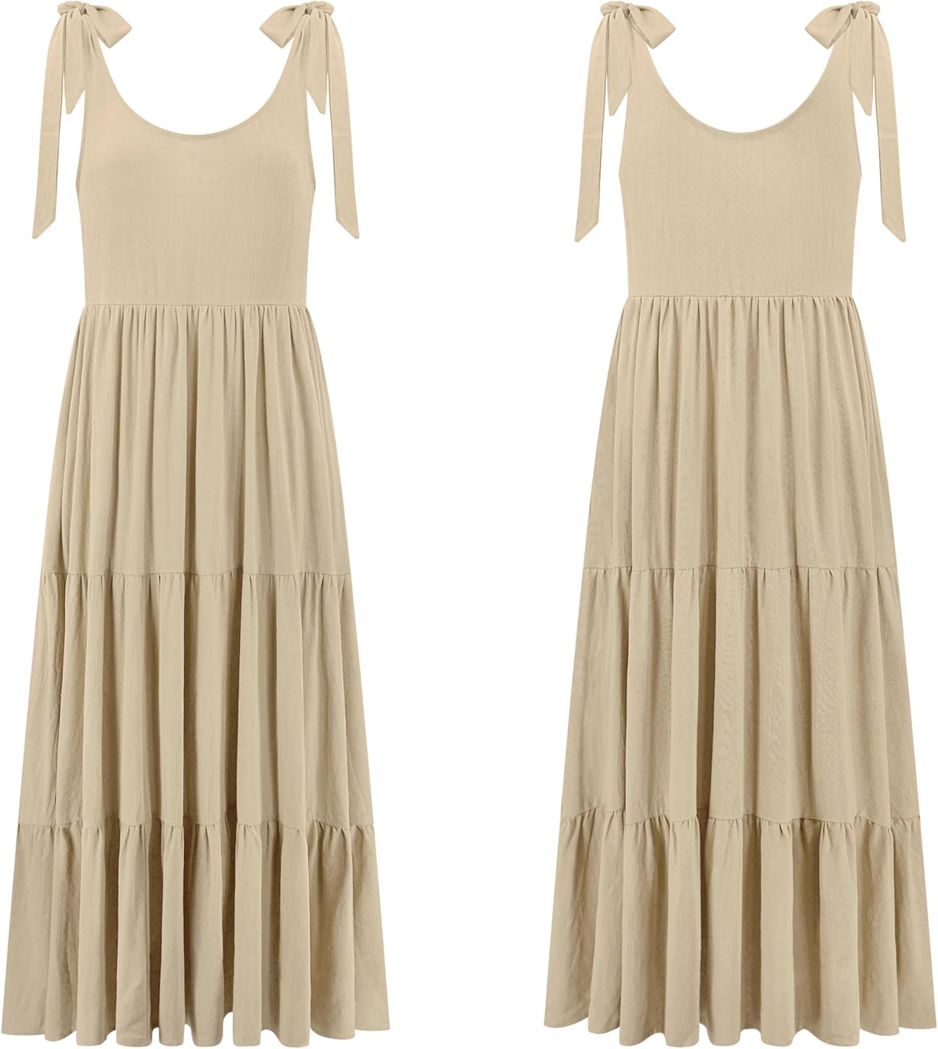 R.Vivimos Women's Summer Casual Beach Midi Dress Cotton Linen Sleeveless Adjustable Straps Tiered Flowy Dresses with Pockets - Image 6