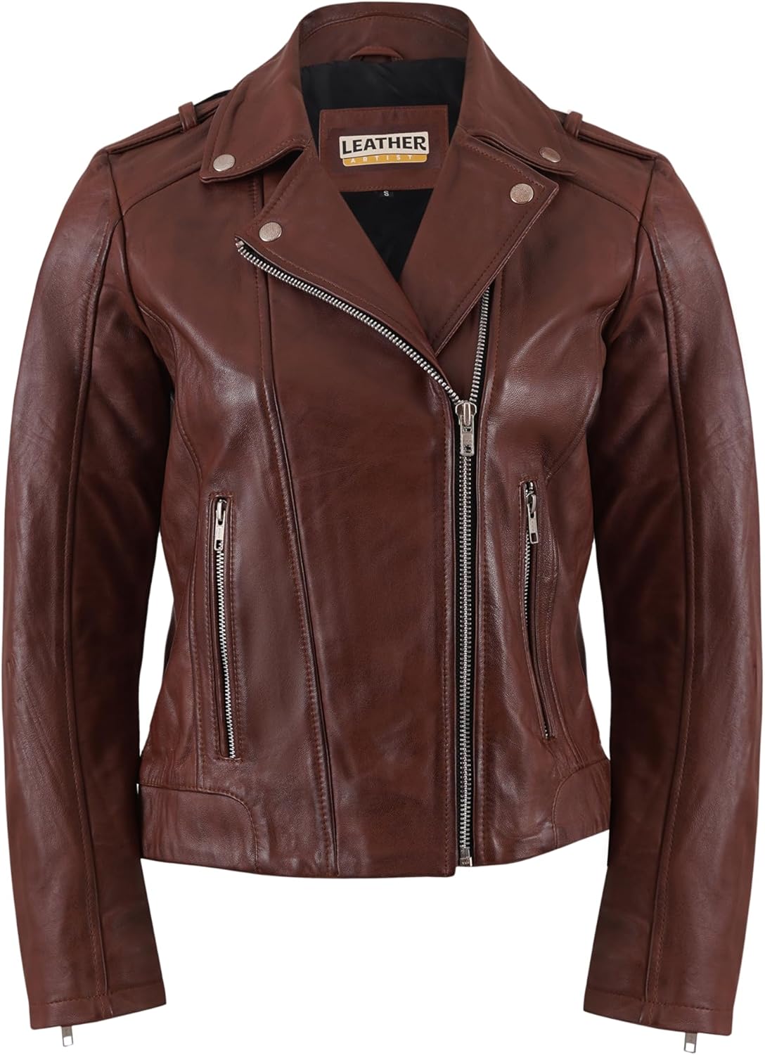 Women’s Genuine Lambskin Biker Jacket – Asymmetrical Motorcycle Style