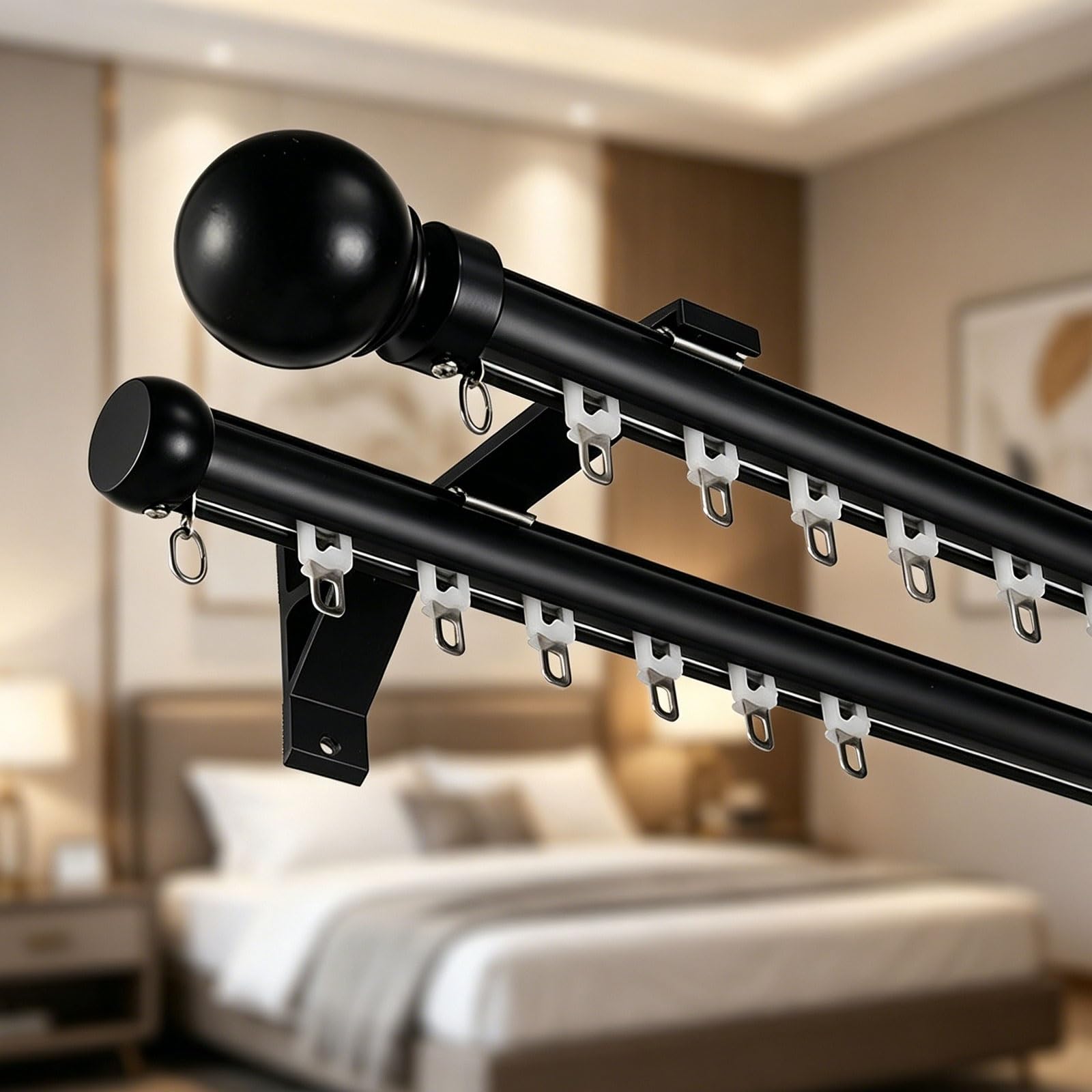 Jixcjhj Black Silent Wall Mounted Curtain Track Heavy-Duty Curtains Rails Double Roman Rail Wall Mount Room Divider Easy To Install For Bedroom/Living Room/Window/Hotel(,1M/3.3Ft)