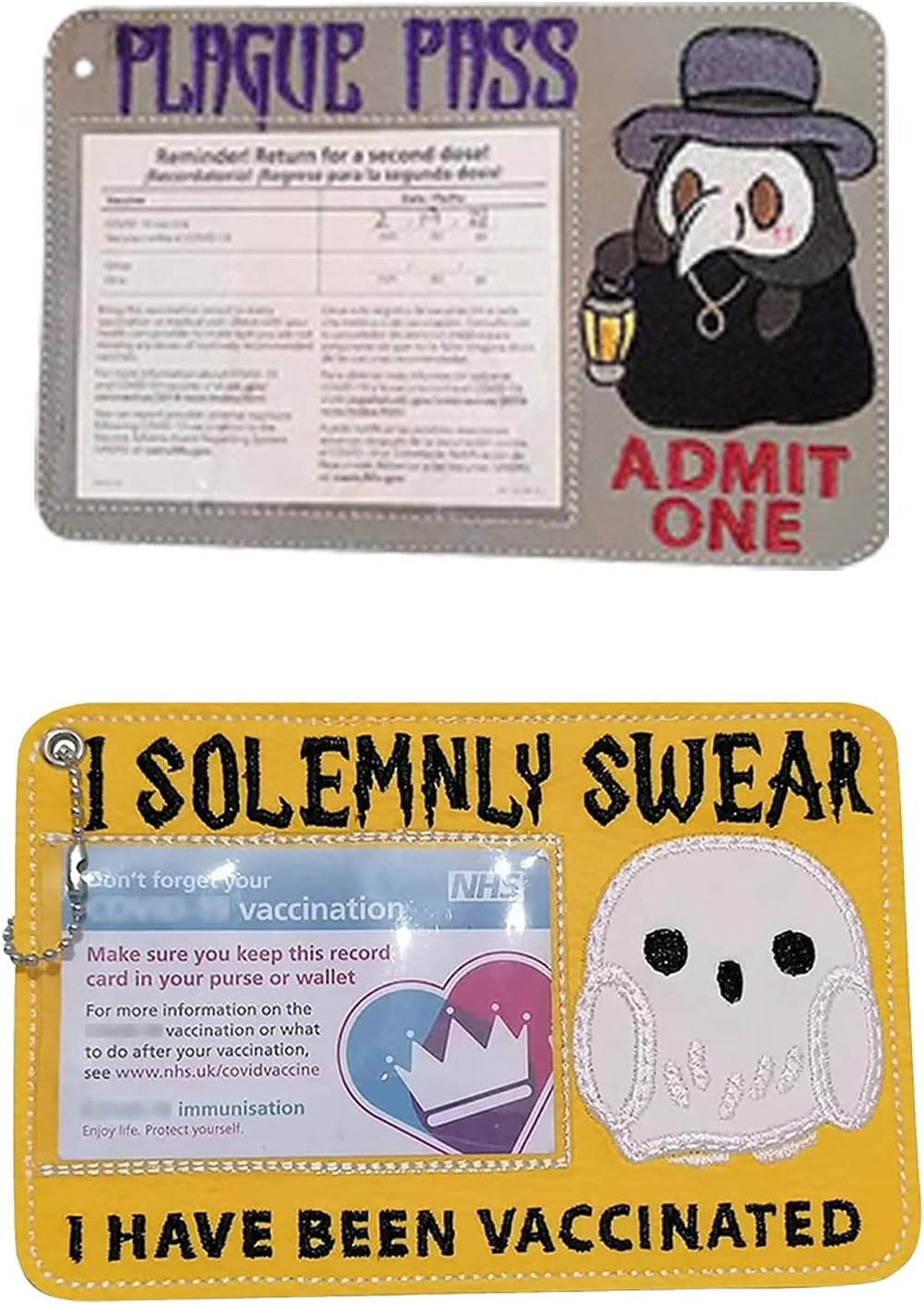 Cute Vaccine Card Protector 2Pcs Waterproof Reagent Card Protective Cover Cartoon Vinyl Card Holder Leather Sleeve with Transparent Window for All Standard Size 4x3 Card