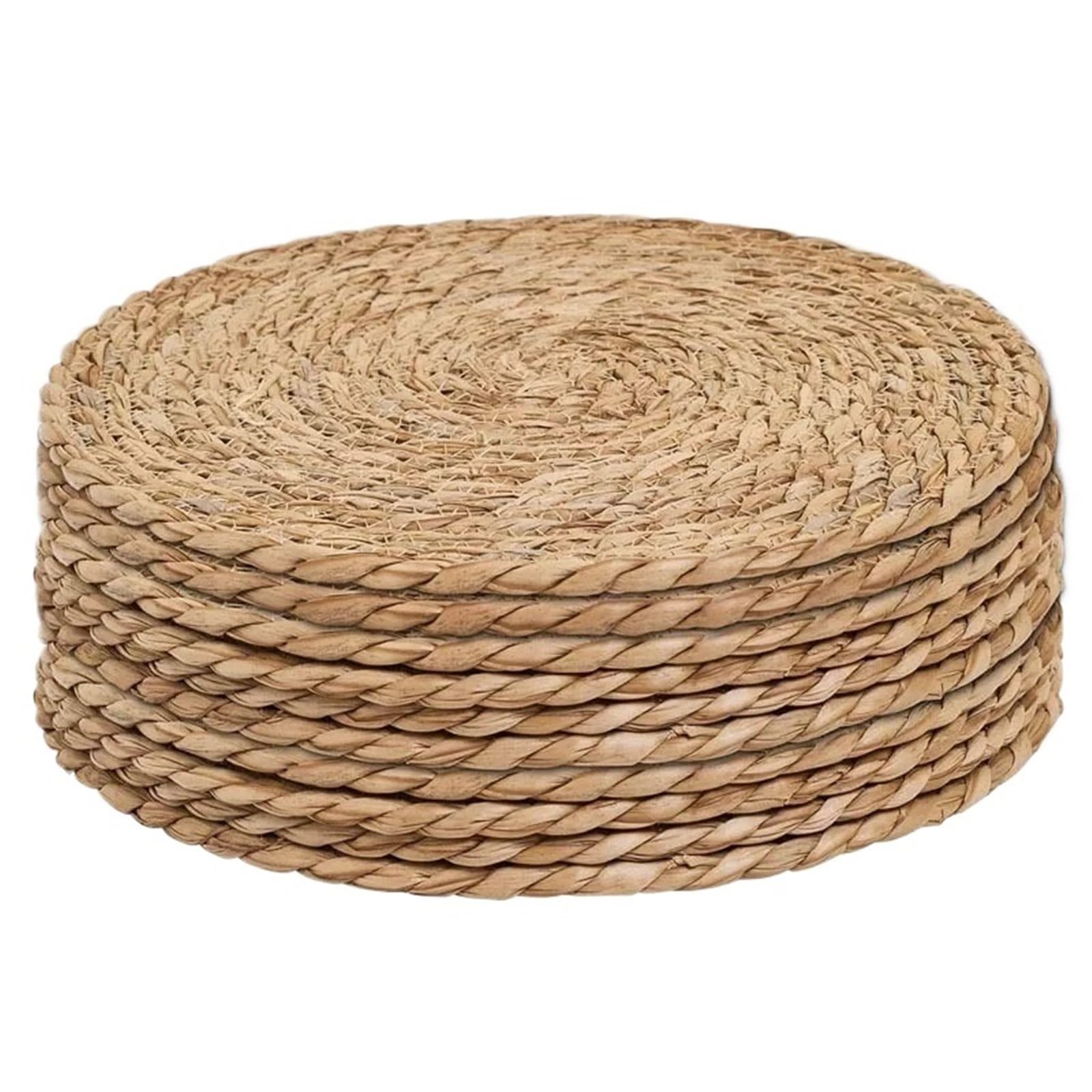 Wicker Placemat Hand-woven Wicker Placemats, Round Heat-insulated, Natural Woven Table Mats for Dining Room, Wedding and Home(6pcs)