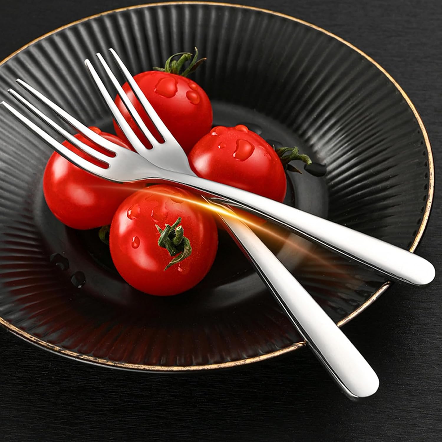 Stainless Steel Fruit Forks, 304 Thickened Pastry Picks Reusable Dessert Fork Set (10PACK, Three-toothed)