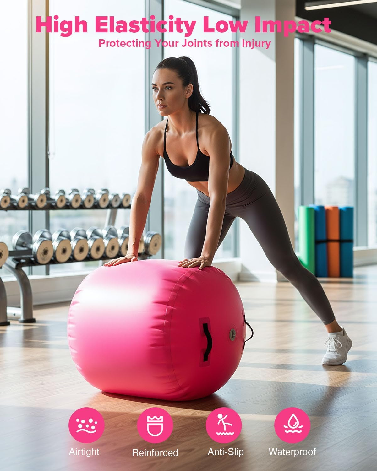 Gymnastics Air Roller Air Barrel Inflatable Tumbling Mat Tumble Air Spot - Gymnastics Training Springboard - Round Inflatable Springboard with Pump for Yoga Training Cheerleading Home Use